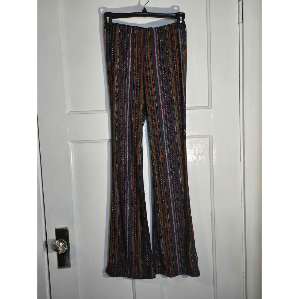 Hot Gal Tribal Geometric Print Flare Leggings Multi-Color Boho Pants Small